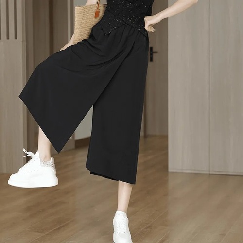 Skirt Pants Straight Leg Casual Pants Skirt 2024 Summer Multi-purpose Eight-Inch Pants Breathable High Waist Loose Multi-purpose Cool Feeling Wide Leg Pants 
