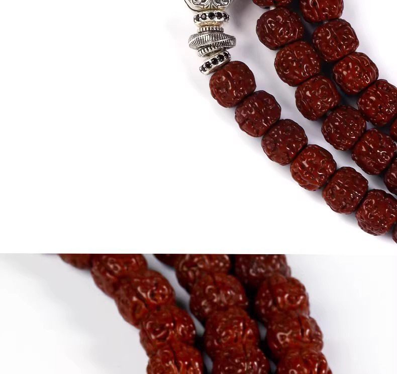 Xizang-Style Vintage Silver Red-Green Gemstone Inlaid Dark Night Universal Shaft Spacer Beads DIY Jewelry Bracelet Necklace Accessories