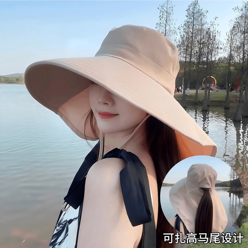 防紫外线防晒遮脸大披肩太阳防风骑车遮阳帽百搭渔夫帽女夏天海边|undefined