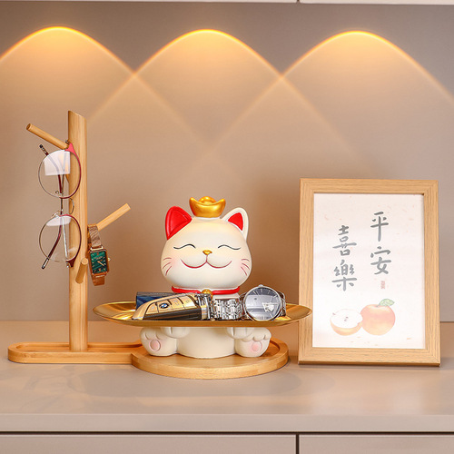 Creative peace and joy Lucky Cat home furnishings Cartoon Lucky Cat Tray Porch Shelves Storage Decorations