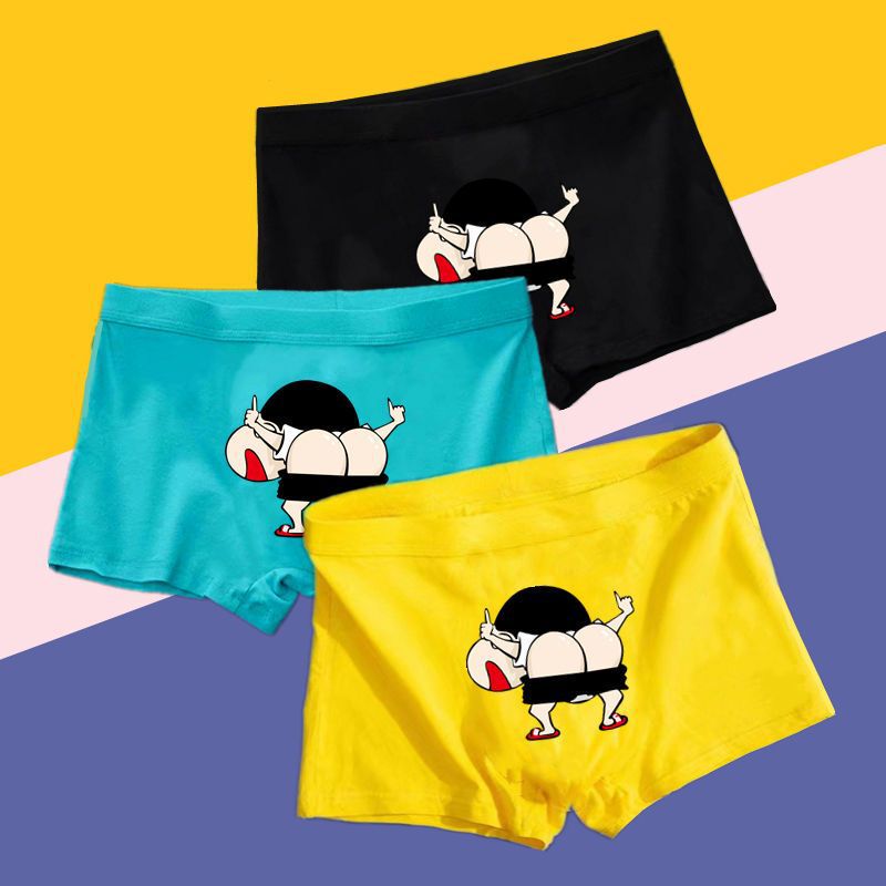 Men's Underwear Cotton Funny Cute Cartoon Boxers for Boyfriend Personalized Boxers New Style Crayon Trendy