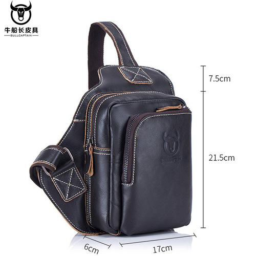 Captain Niu men's leather bag casual men's Korean style leather chest bag outdoor sports shoulder crossbody bag men's bag