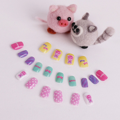 可爱少女印花美甲片 新款韩版ABS料女童假指甲片成品 指甲片定制