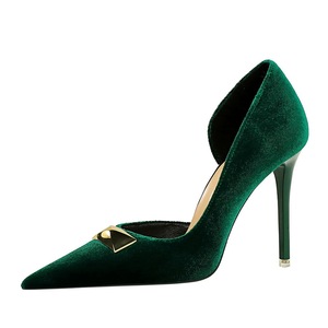 1363-K81 European and American Style Banquet Super High Heels, Thin Heels, Shallow Mouth, Pointed Side Cut, Xishi Suede 