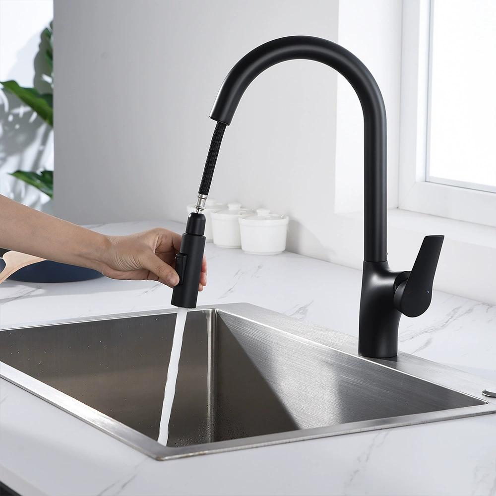 Современный полностью медный смеситель для умывальника с переключаемым душем, вращающимся и выдвижным изливом, насосная подача для кухни