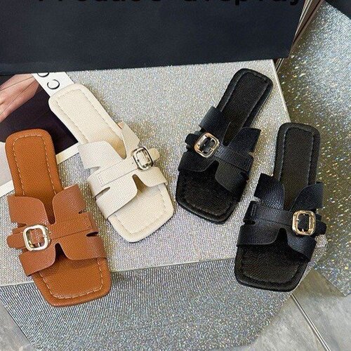 Export Trade 2025 New Summer Fashion Square Head Cross Flat Bottom Simple Women's Slippers Outdoor Wear Slippers Women's Slipper 