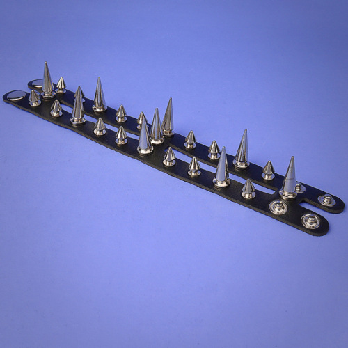 European and American punk style Gothic double row hollow spike rivets personalized leather bracelet trendy cool leather bracelet bracelet