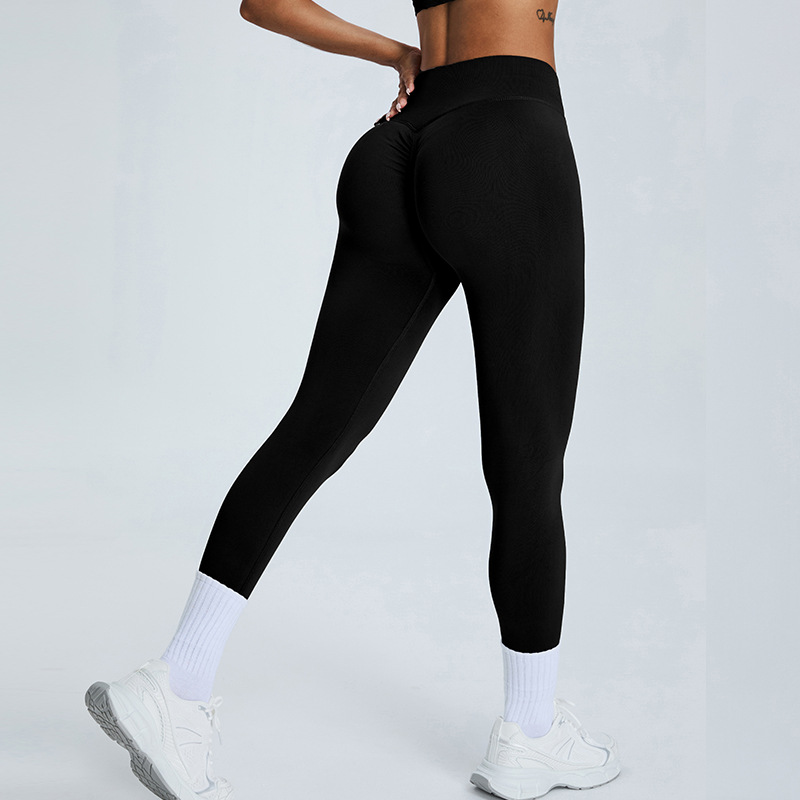 Nuevos pantalones de fitness sin costuras transfronterizos, pantalones de chándal ajustados de lycra transpirables, pantalones de yoga para correr con cintura alta y caderas, mujeres