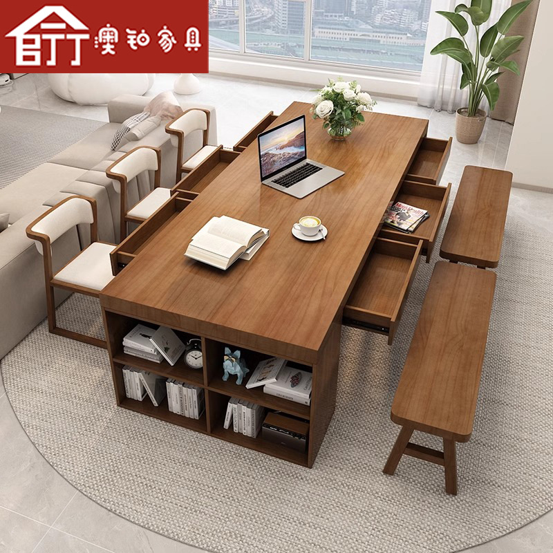 Australian Platinum Nordic Living Room Full Solid Wood Long Desk Bookcase Integrated Household Writing Desk with Drawer Student Reading Table