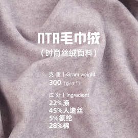 300gNTR毛巾绒布 涤棉混纺双纱织造麻面丝绒布 弹力时装被套面料