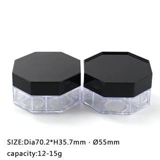 12g电商款散粉盒四宫格包材旋转四格PS透明瓶贴皮革分装盒八角形