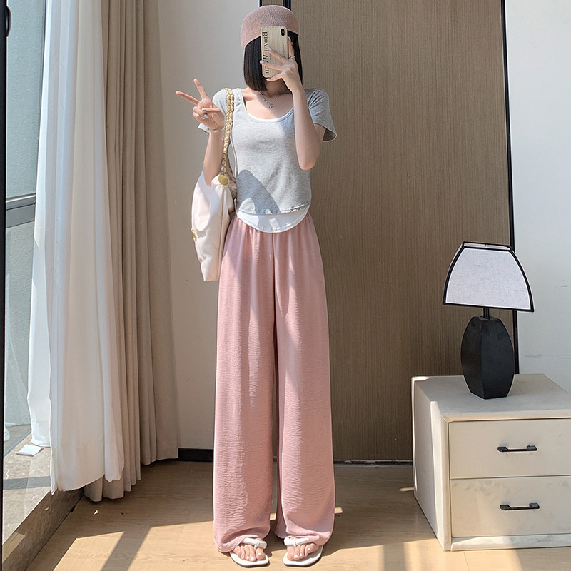 H348 通気性防蚊パンツ山本パンツ女性の薄いハイウエストドレープカジュアルストレートパンツ春と秋の怠惰なスタイルワイドレッグパンツ|undefined