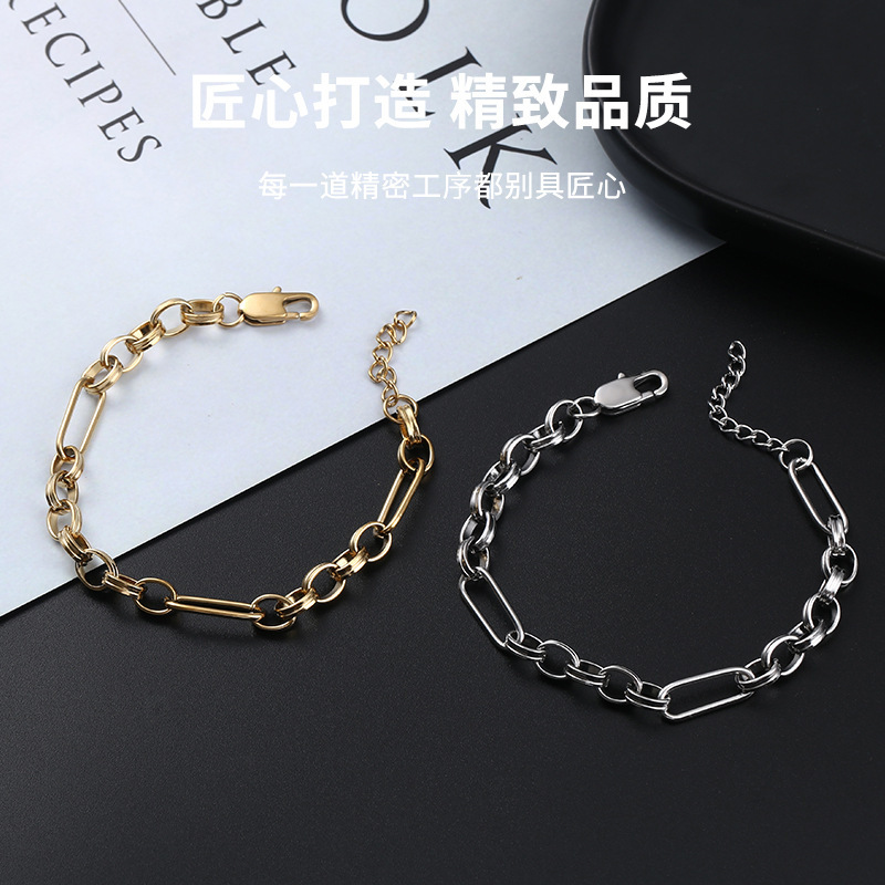 INS Net red blogger Savi same style stainless steel electroplated 18K gold chain rock punk thick chain bracelet INS Net red blogger Savi same style stainless steel electroplated 18K gold chain rock punk thick chain bracelet