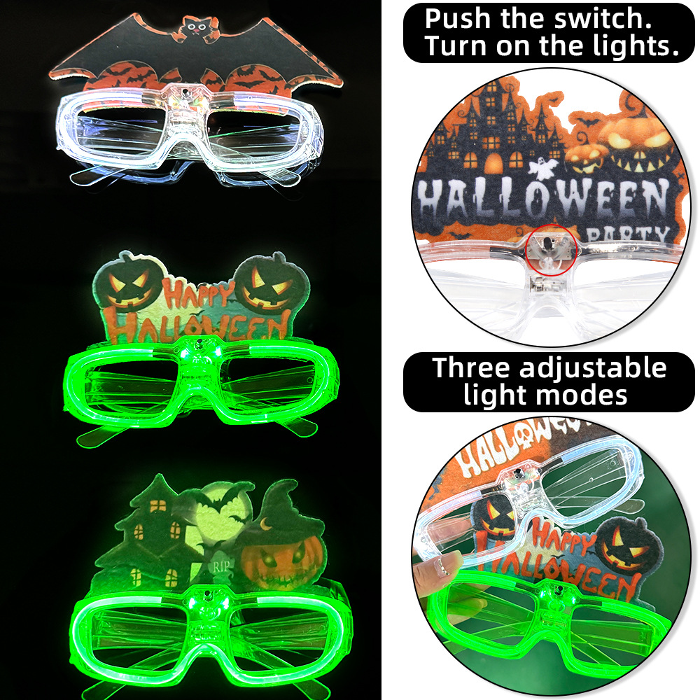 Nuevas gafas luminosas de Halloween LED murciélago flash gafas de calabaza fiesta fantasma marco de gafas transparentes