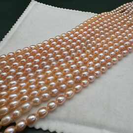 6-8mm诸天然淡水珍珠项链半成品橘色米形强光微微瑕可diy项链