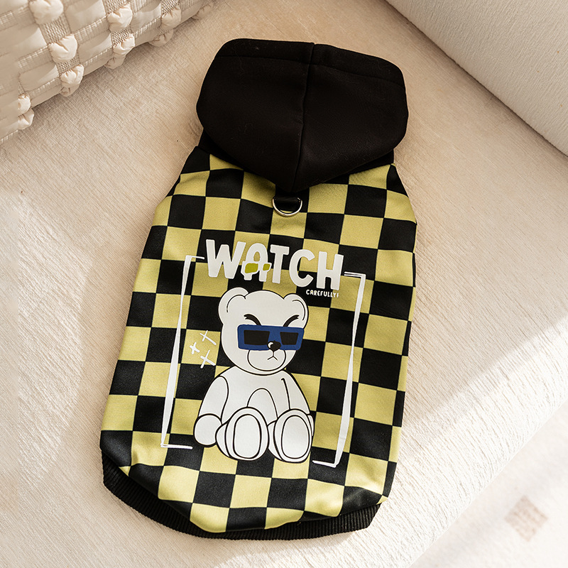Impresión a cuadros con capuzas de tamaño medio Corgi camisa larga larga espalda guapo otoño invierno delgada mascota ropa de perro lote