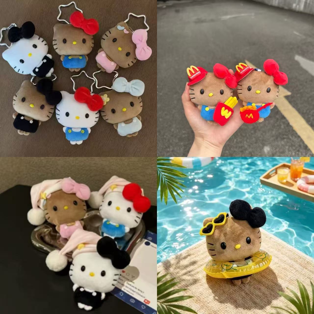 Cute Bean-Eyed Hello Kitty Plush Toy Pendant Sweet Girl Style Fabric Toy Accessory Cartoon Doll