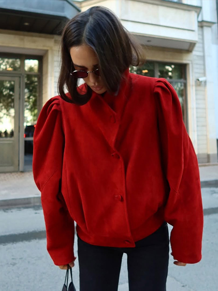 Nicho personalidad atractiva temperamento de moda de color sólido chaqueta de cuero de seda 2025, otoño y invierno nuevo estilo transfronterizo europeo y americano