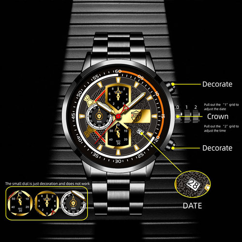 DEYROS cross-border luxury gold men's calendar luminous watch men's fashion stainless steel quartz watch
