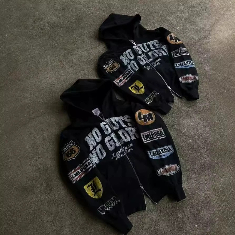 Cross-Border E-Commerce Y2K American Retro Street Harajuku Hip-Hop Graphic Cardigan Casual Sportswear Jacket Top