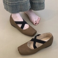 MUKEKe内增高女鞋秋复古风做旧芭蕾舞鞋女日常交叉绑带玛丽珍单鞋