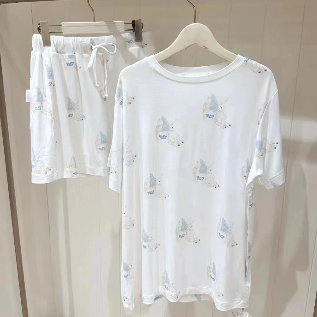 夏GP新型カップルパジャマ女性夏タイプ男性モーダルホッキョクグマ半袖半ズボン家庭服セット