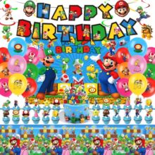 马里奥mario 拉旗气球蛋糕插牌 吊饰吊卡背景布桌布 生日派对装饰