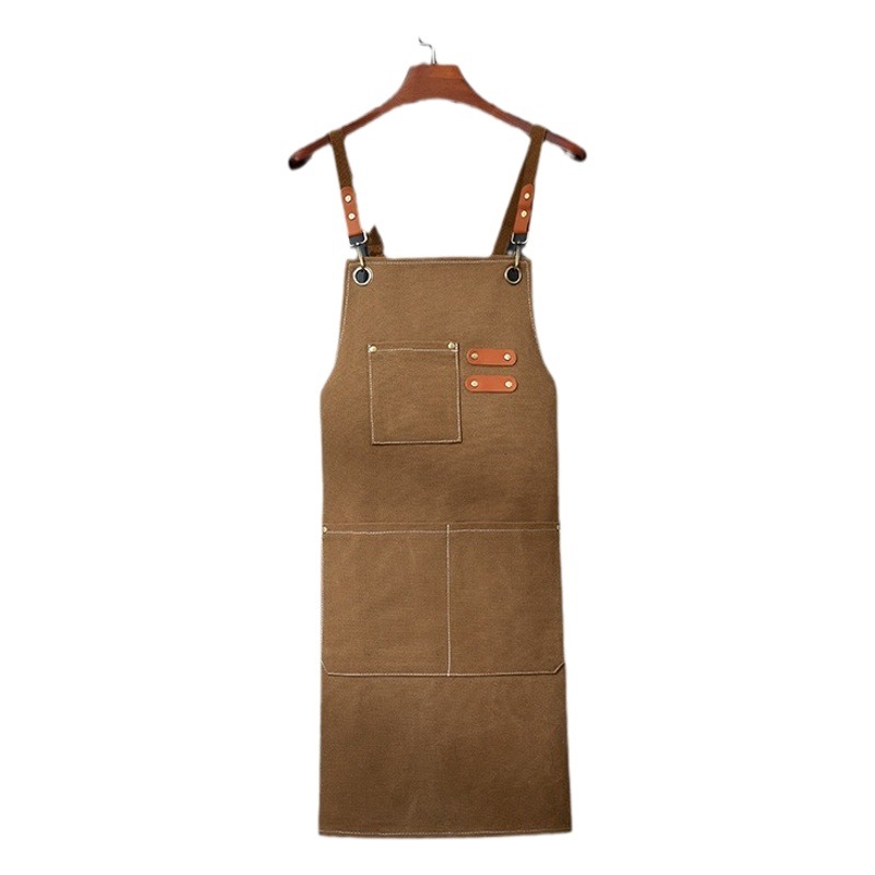 Delantal grueso de nuevo estilo con logotipo personalizado, ropa de trabajo, resistente a las manchas, impermeable, a prueba de aceite, lona de algodón puro para cocina, transfronterizo Amazon