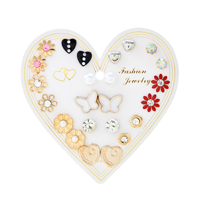 Ear Studs Classification 1 Set Simple Style Classic Style Heart Shape Inlay Alloy Rhinestones Ear Studs