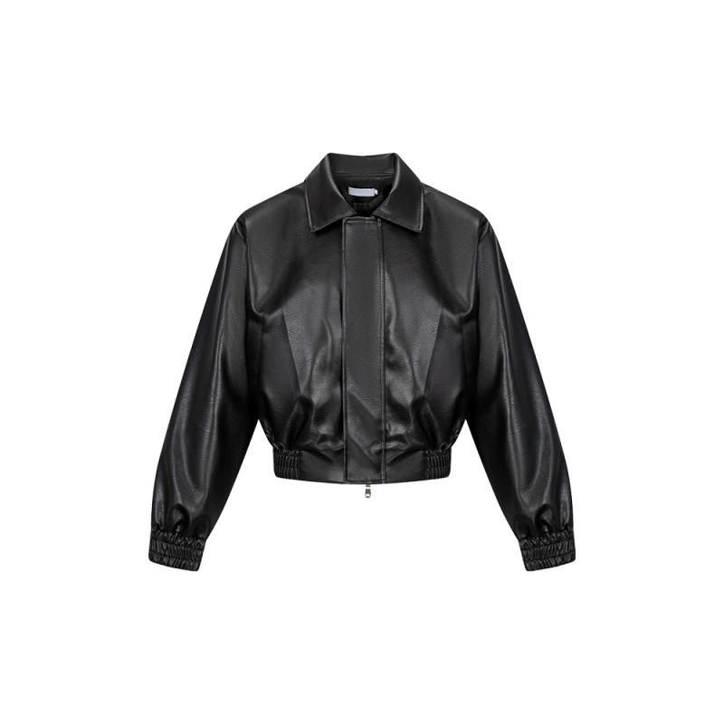 Куртка-кубка из искусственной кожи (DM) TENACIOUS CLEANFIT — свободная короткая плечо, черная, свободный крой
