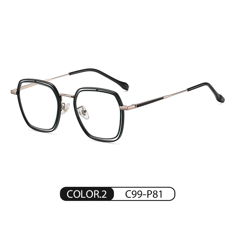Miopía gafas Marco de moda gran marco gafas lisas JS8601 metal industria pesada tallada hueco liso anti-azul gafas de luz