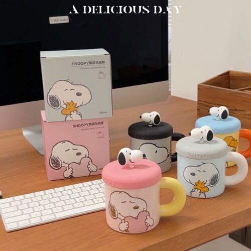 Snoopy ceramic cup silicone cover mug breakfast cup couple cup good-looking gift water cup cute milk cup