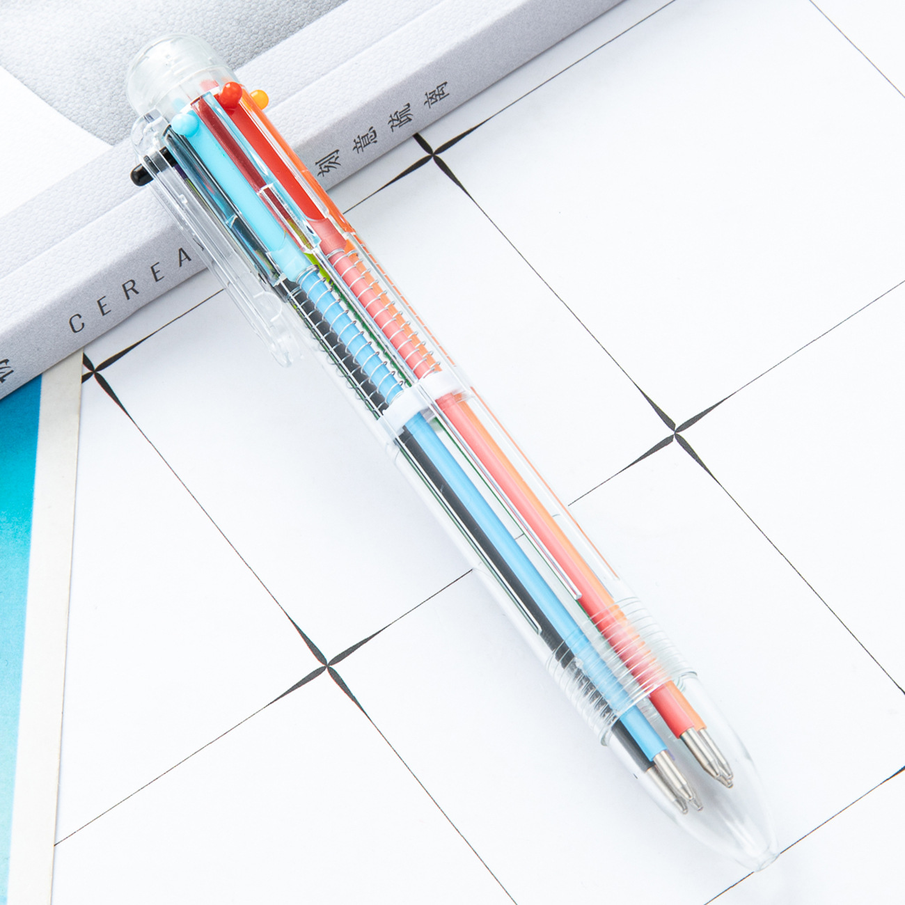 Bolígrafo de plástico multicolor creativo tipo de prensa 6 colores en uno bolígrafo de color para estudiantes papelería bolígrafo multifuncional