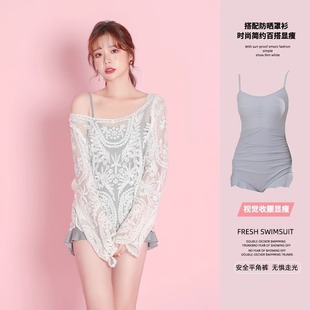 Long-sleeved one-piece swimsuit meat-covered slimming women's high-end pure wind swimsuit conservative plus size swimsuit 2024 new