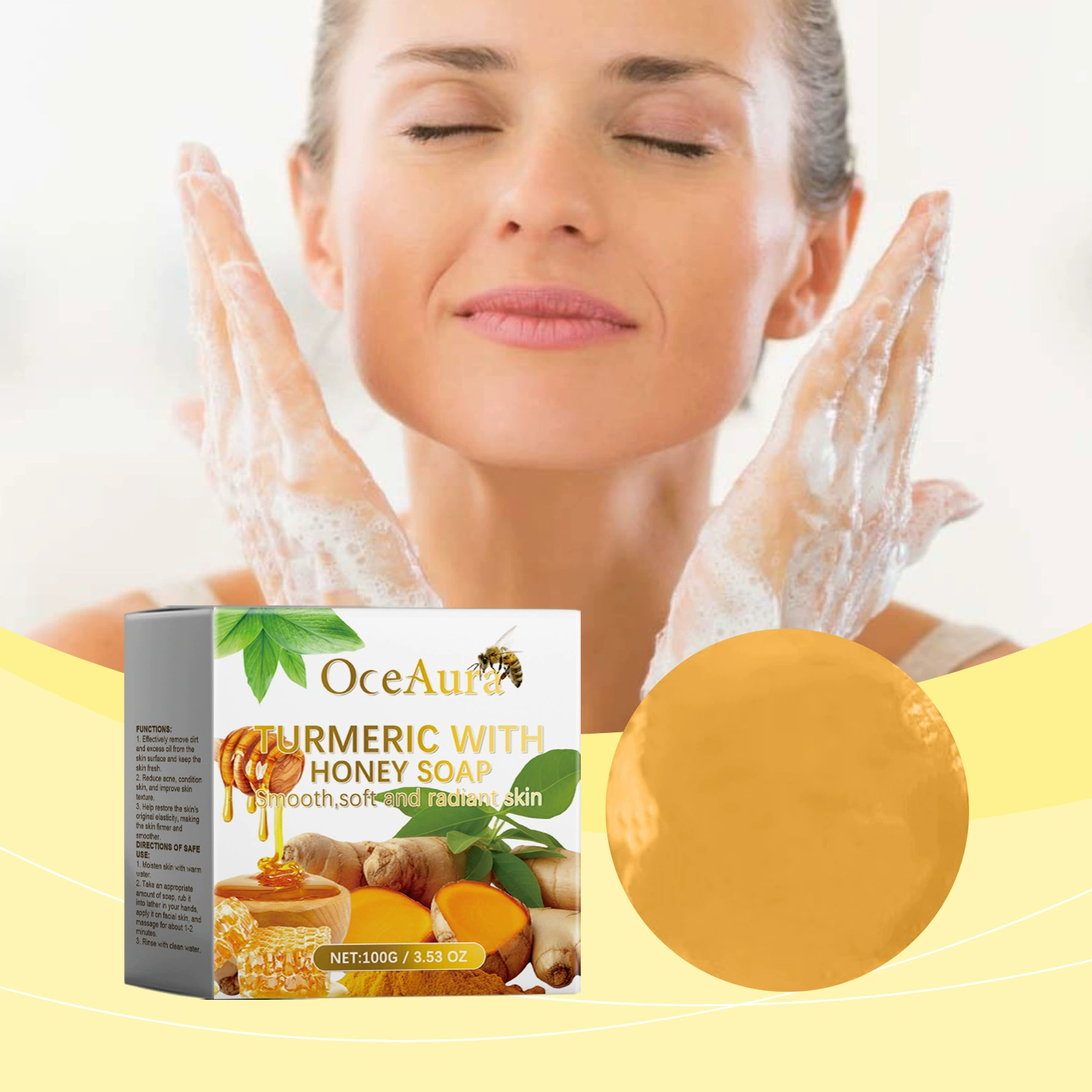 OCEAURA Мёдное мыло с куркумой Мягкое ежедневное очищение пор лица для очищения кожи Мыло для очищения кожи