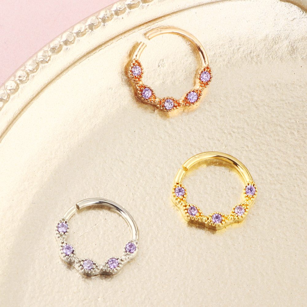 Fashion Round Copper Inlay Artificial Gemstones Nose Ring 1 Piece