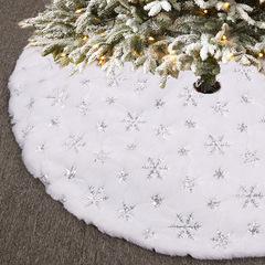 クロスボーダークリスマス新作クリスマスツリースカート、刺繍入り金雪片スパンコールツリースカート、白い豪華な高級ツリースカートデコレーション