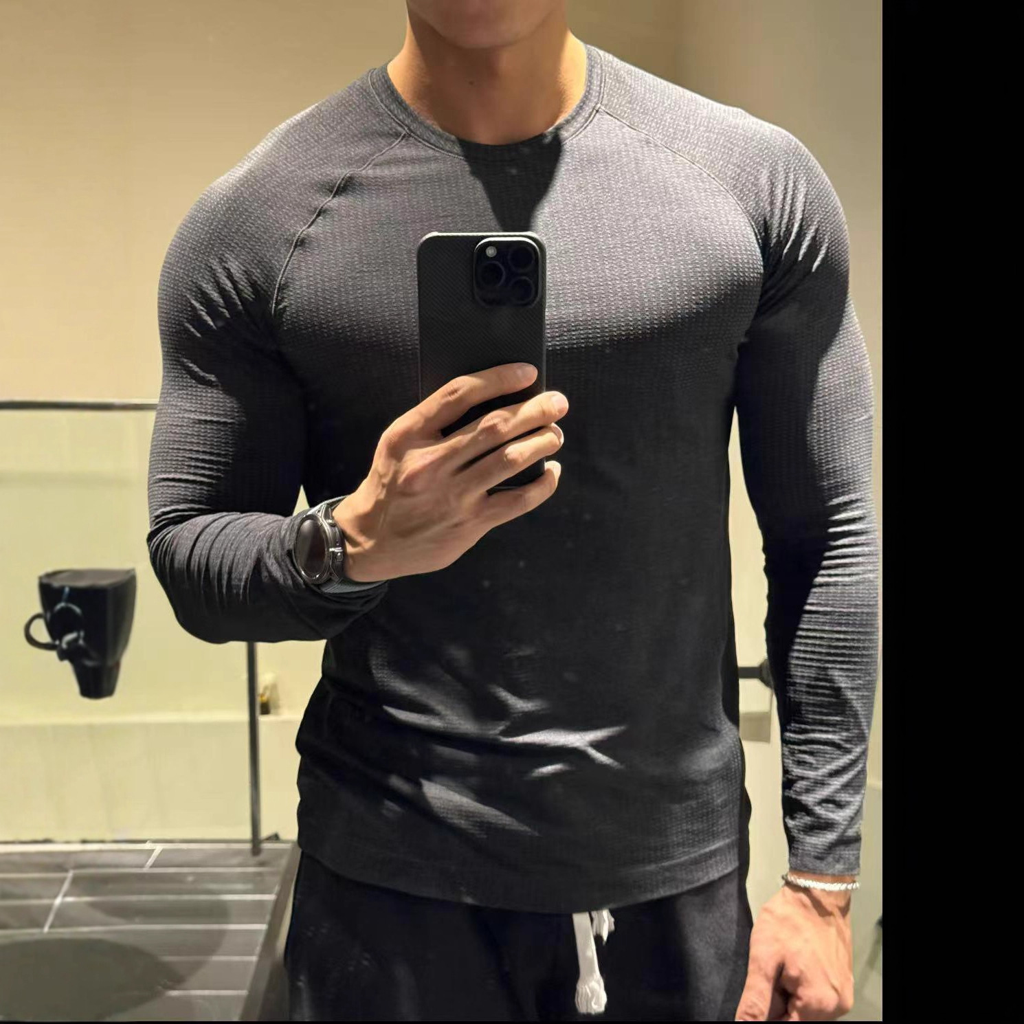 K Quick Drying Long Sleeved T-shirt Men's Sports Fitness Breathable Training Suit Outdoor Cycling Tight Fitting Base Coat_viptrois.com