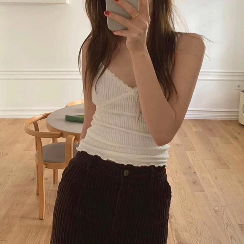 Ouyang Nana's Same Style Bm Lace Thin Suspender Women's Vest 25 Summer Cotton Pure Desire Slim Sleeveless Top