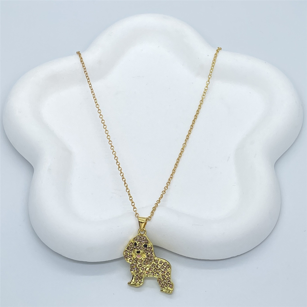 Dog Pattern Cute Dog Artificial Crystal Zinc Alloy Cable Chain Pendant Necklaces Wholesale