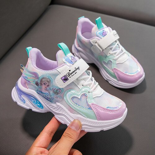 Girls' Elsa Princess Sports Shoes 2024 Spring and Autumn New Children's Soft Sole Girls' Net Shoes Cartoon Soft Sole Shoes