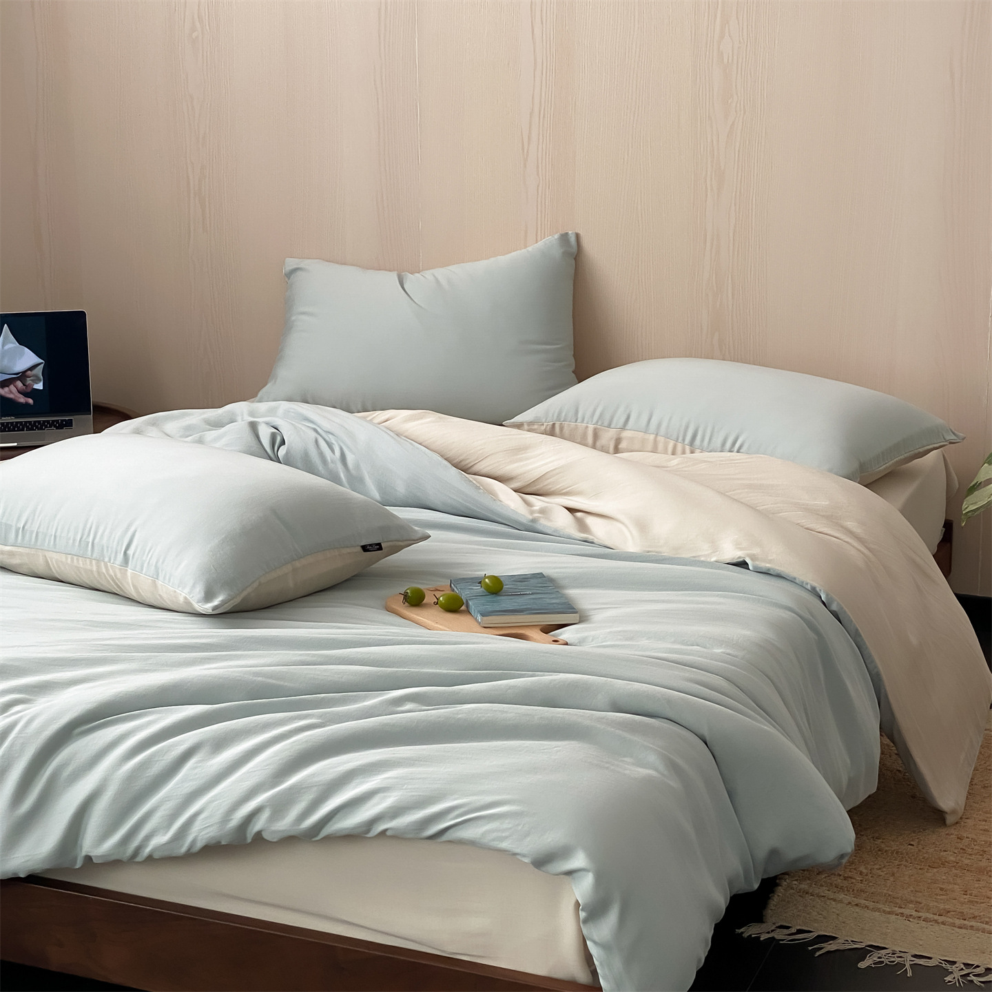 Parure de lit 4 pièces en tencel lenzing élégante soyeuse et fraîche_voghion.com