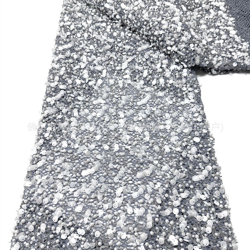 Tejido de malla de perlas pesadas 3 + 9cm de tela de vestido de boda de sequilla al por mayor