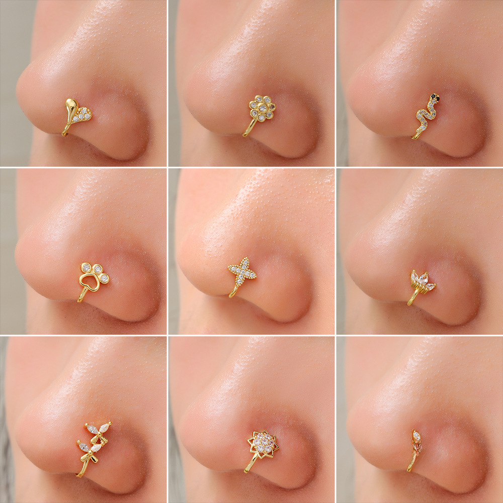 European And American Perforation-free Piercing Jewelry Personalized Creative Love Snake-shaped Nose Ring Copper Micro-inlaid U-shaped Nose Clip Fake Nose Ornaments