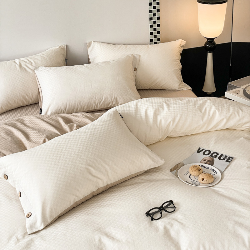 Luz de lujo jacquard de algodón de fibra larga satén conjunto de cuatro piezas 100 algodón puro color a juego cama de cuatro piezas de estilo nórdico cubierta de la colcha hoja de cama