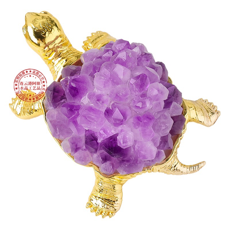 Racimo de cristal natural transfronterizo, adornos de tortuga, cristal púrpura, amarillo y blanco, piedra en bruto, piedra de expansión, adornos artesanales de bricolaje hechos a mano