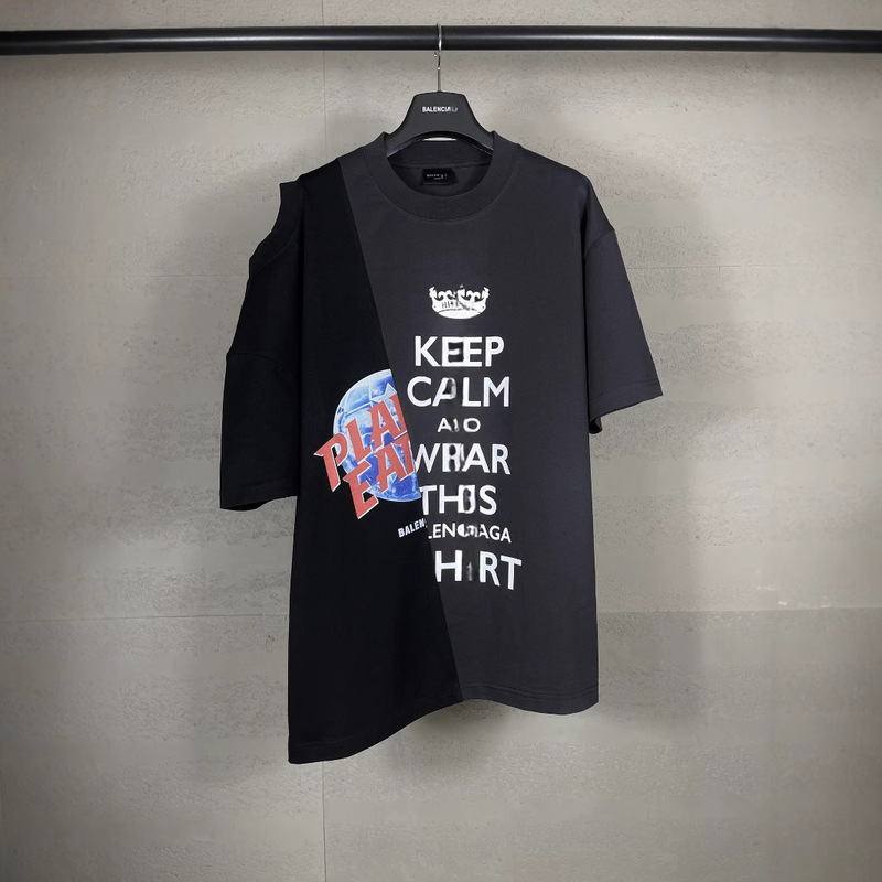 High Version Paris B Spring and Summer New Letter LOGO Printing Stitching Shoulder Short-sleeved T-shirt for Men and Women