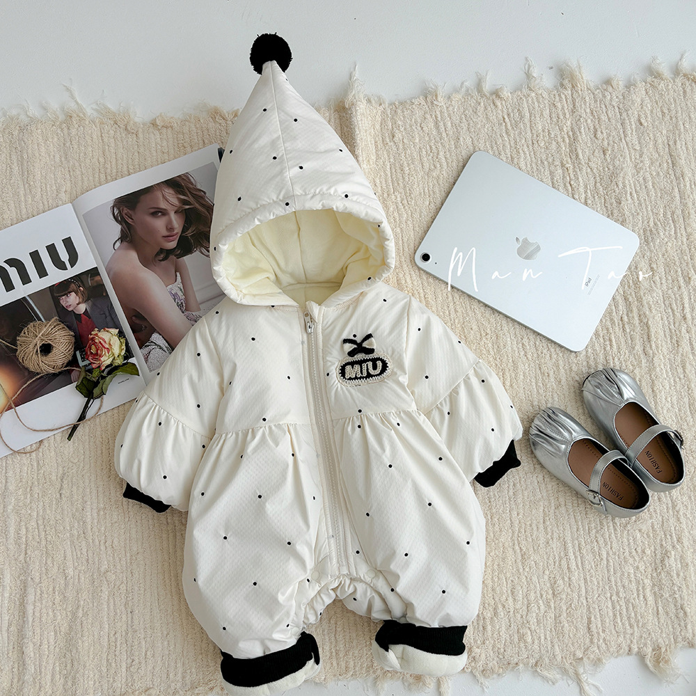 Ropa de bebé engrosada y cálida gatear de invierno, estilo occidental, lindo abrigo de invierno para recién nacidos, bebé fuera de una pieza