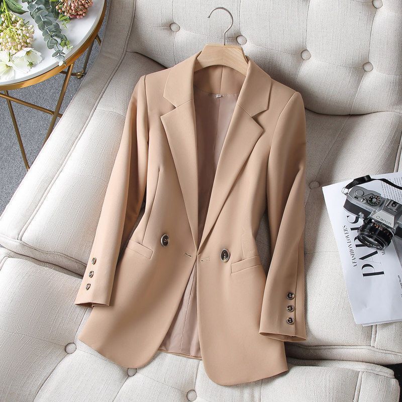 Khaki Casual Blazer for Small Women Spring and Autumn 2023 New Korean Style Slim Fit Suit Top