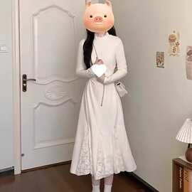 绝美超好看优雅风针织连衣裙女春秋长袖收腰显瘦鱼尾内搭打底长裙